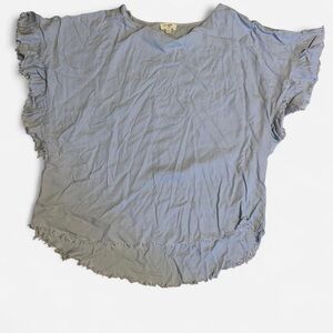 Umgee Soft Blue Ruffle Sleeve Blouse